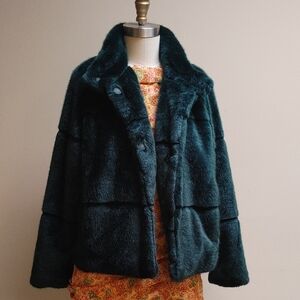 Lindex Jade Green Faux Fur Raglan Jacket Small EUC